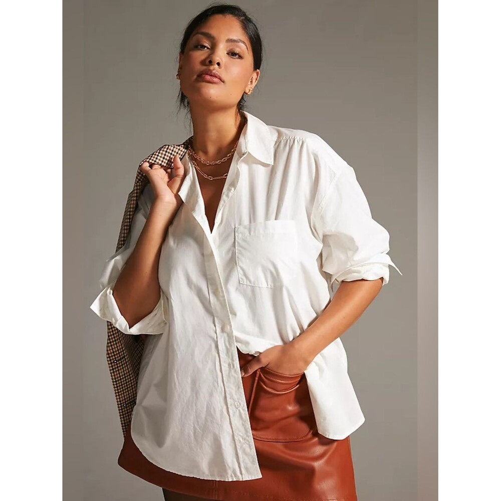 Pilcro Natural White Oversized Cotton Shirt Sz XL Closet Staple Minimalist Chic - Picture 9 of 14